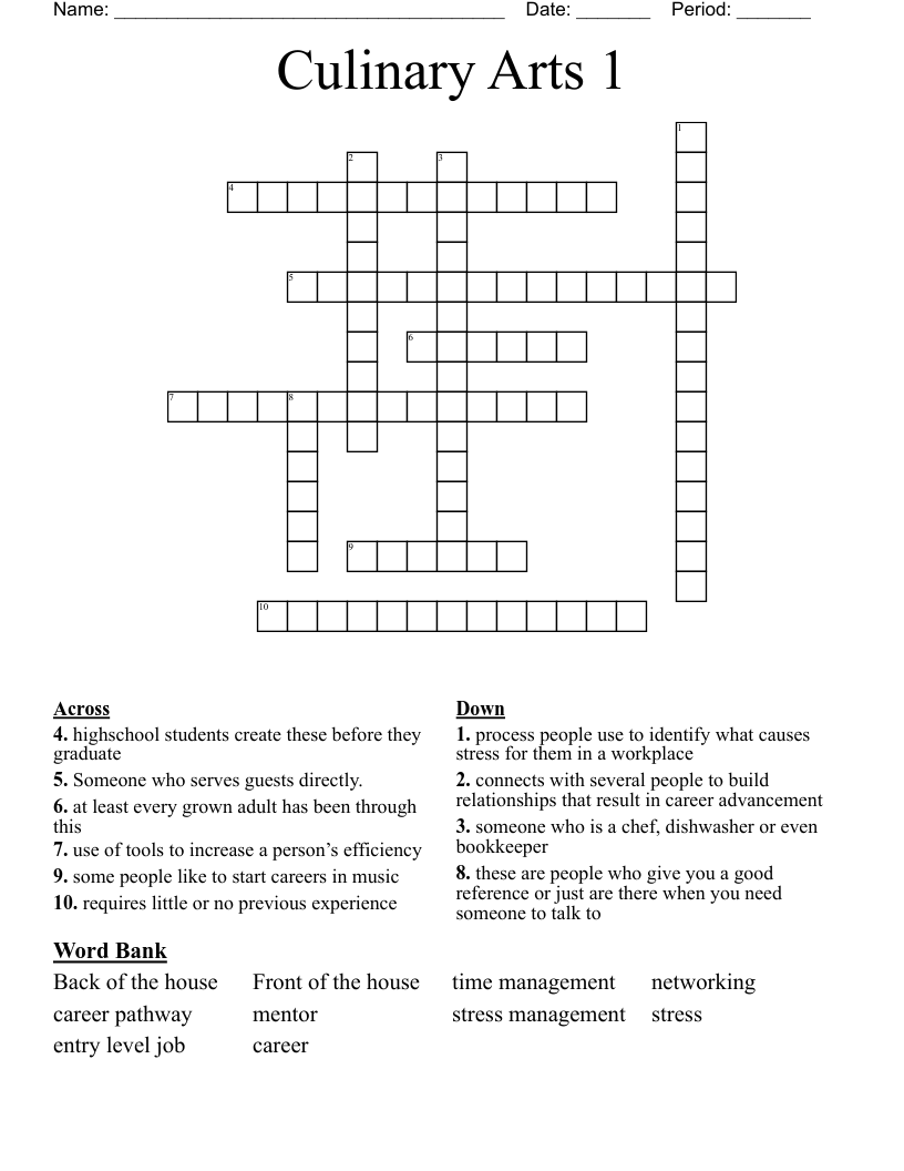 Culinary Arts 1 Crossword WordMint Culinary Arts 1 Crossword WordMint