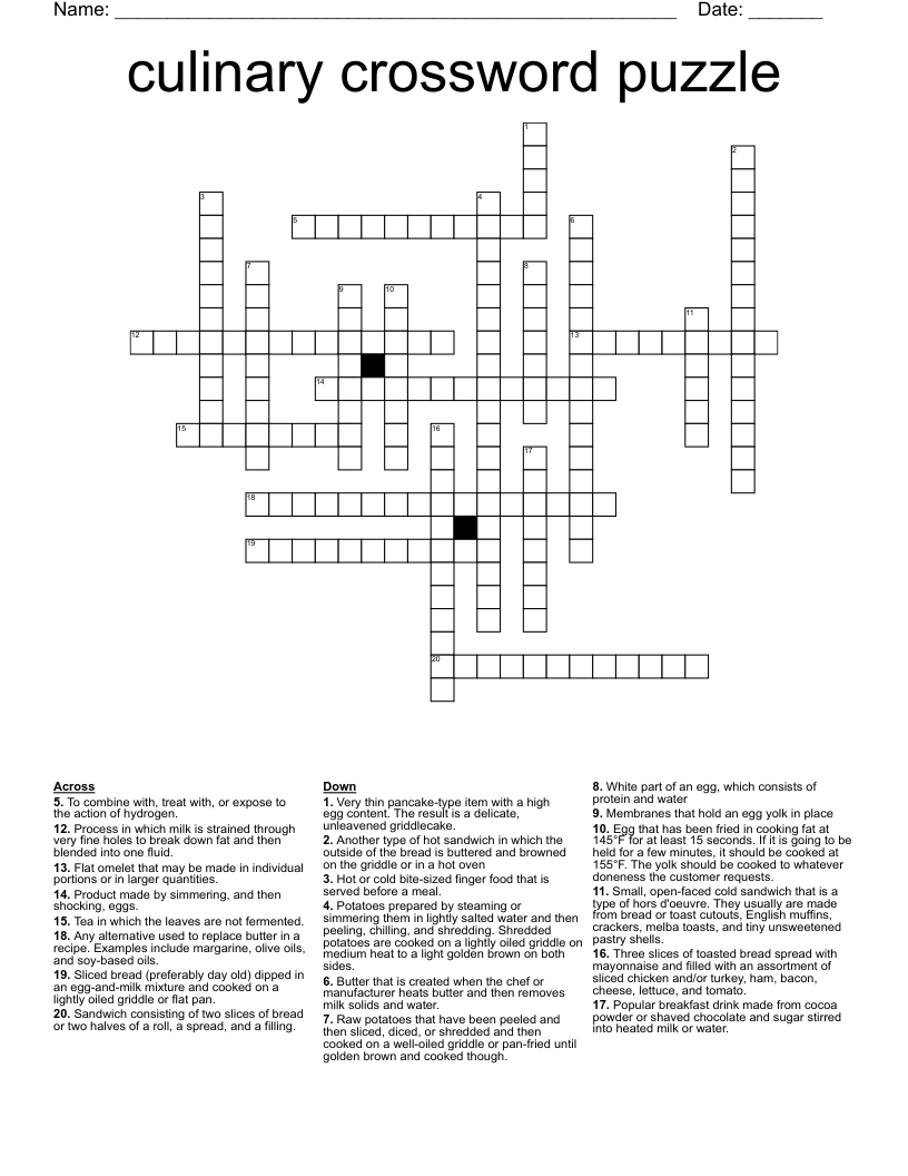 Culinary Crossword Puzzle WordMint Culinary Crossword Puzzle WordMint