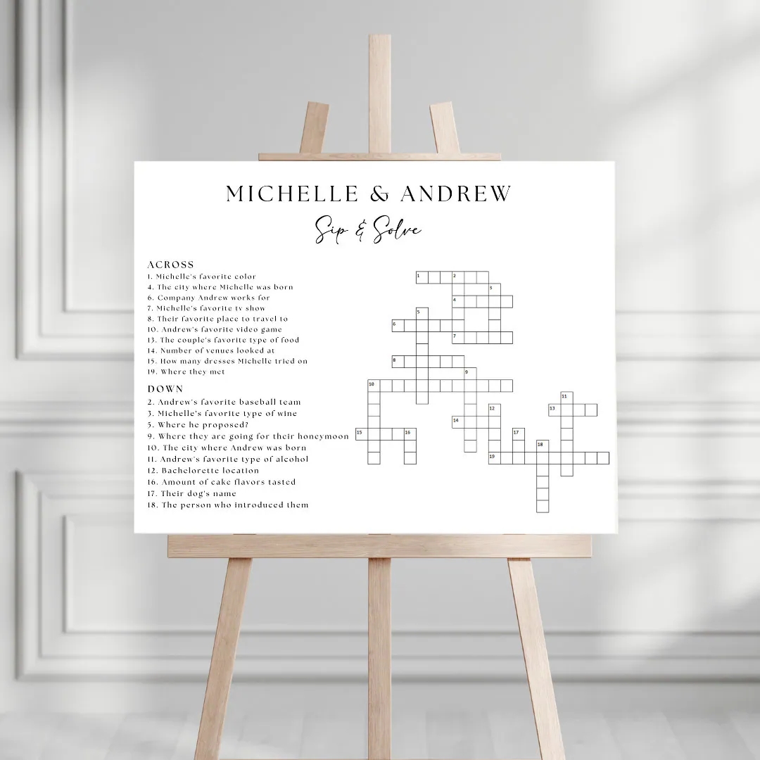 Custom Wedding Crossword Puzzle Poster Board Printed Sip And Solve Bridal Shower Crossword Wedding Puzzle Giant Crossword Large Crossword Etsy