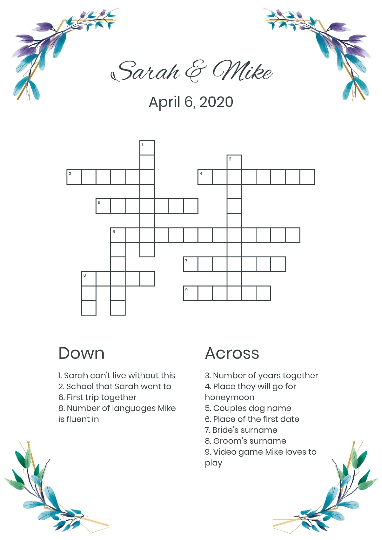 Custom Wedding Crosswords And Wordsearches Perfect Crosswords Custom Wedding Crosswords And Wordsearches Perfect Crosswords