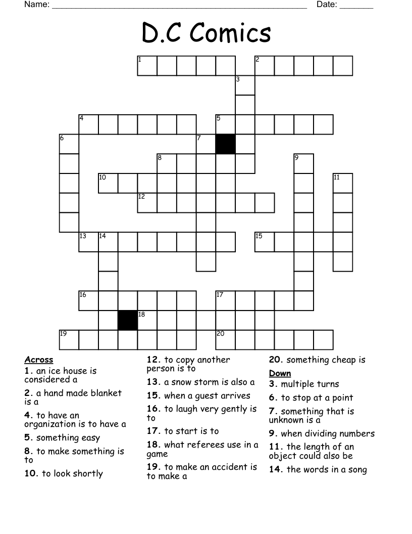 D C Comics Crossword WordMint
