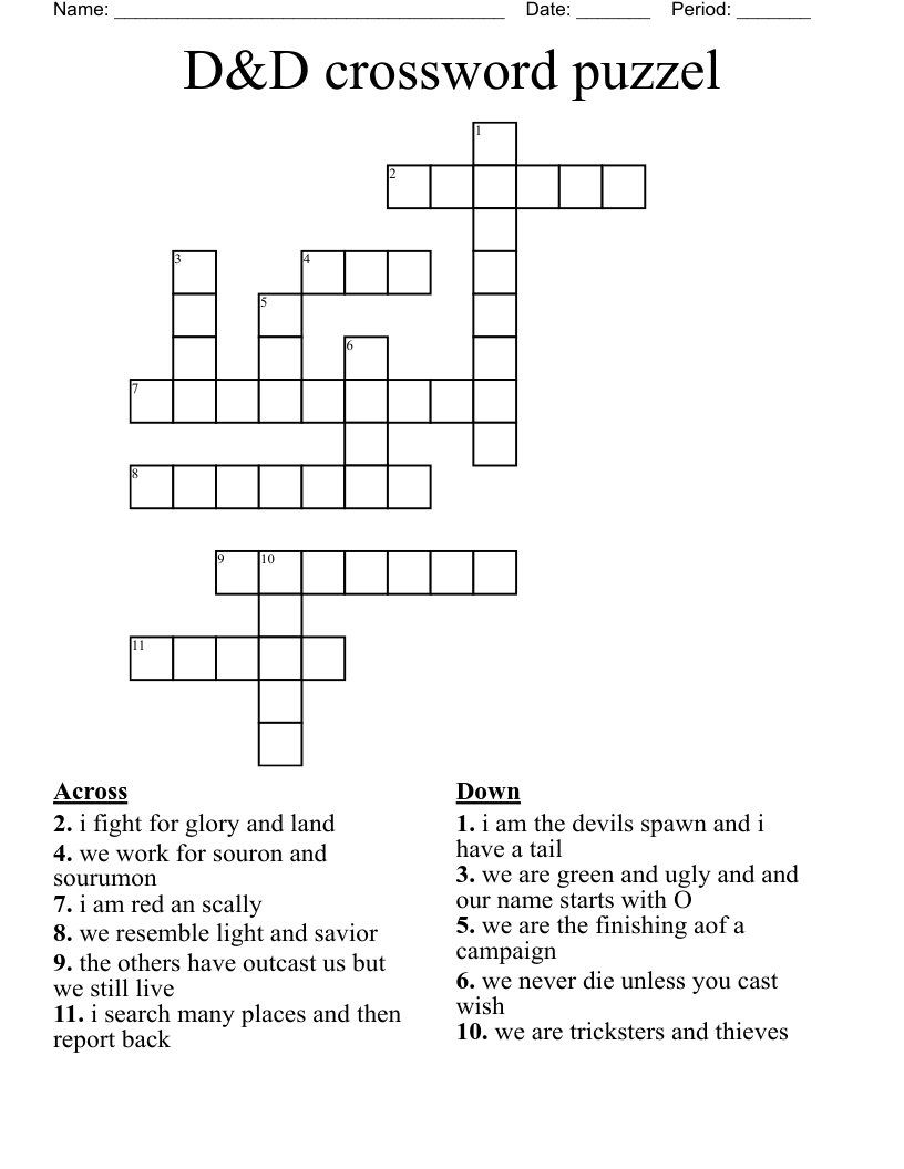 D D Crossword Puzzel WordMint