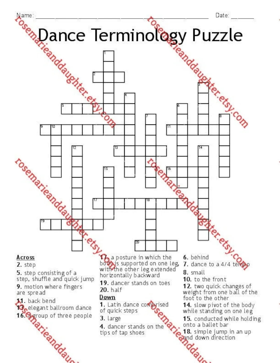 Dance Terminology Puzzle A Fun Crossword Puzzle With Answer Key Etsy Dance Terminology Puzzle A Fun Crossword Puzzle With Answer Key Etsy