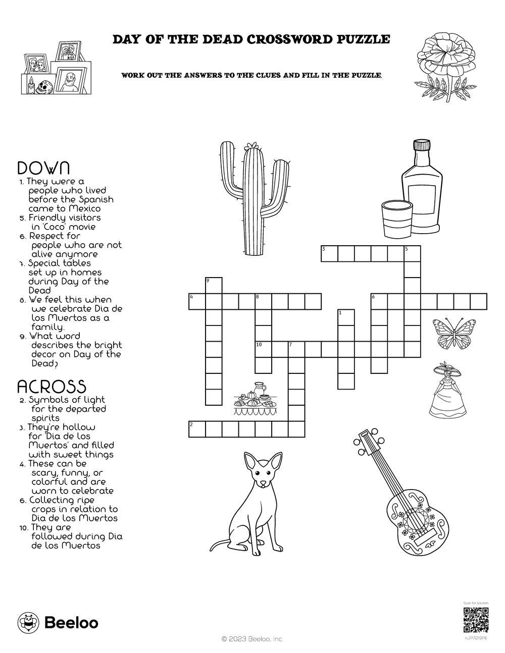 Day Of The Dead Crossword Puzzle Beeloo Printable Crafts And Activities For Kids