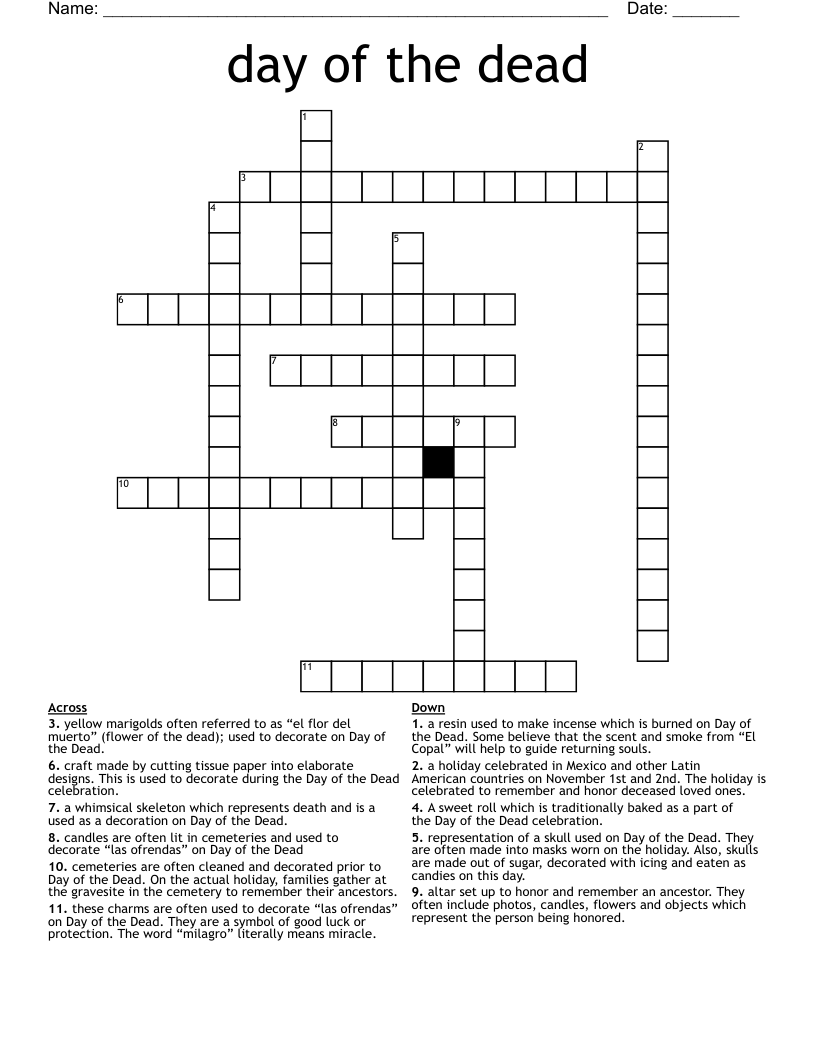 Day Of The Dead Crossword WordMint