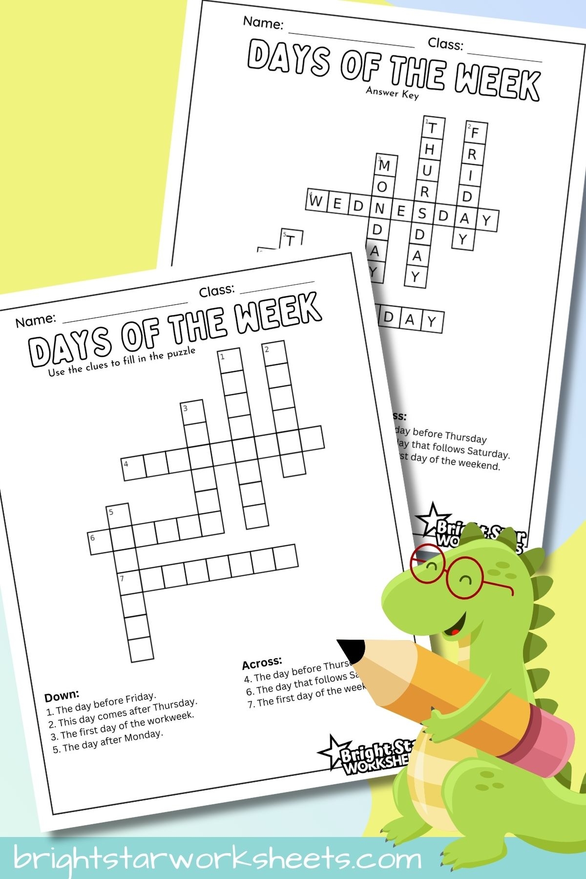 Days Of The Week Crossword Puzzle Bright Star Worksheets Days Of The Week Crossword Puzzle Bright Star Worksheets