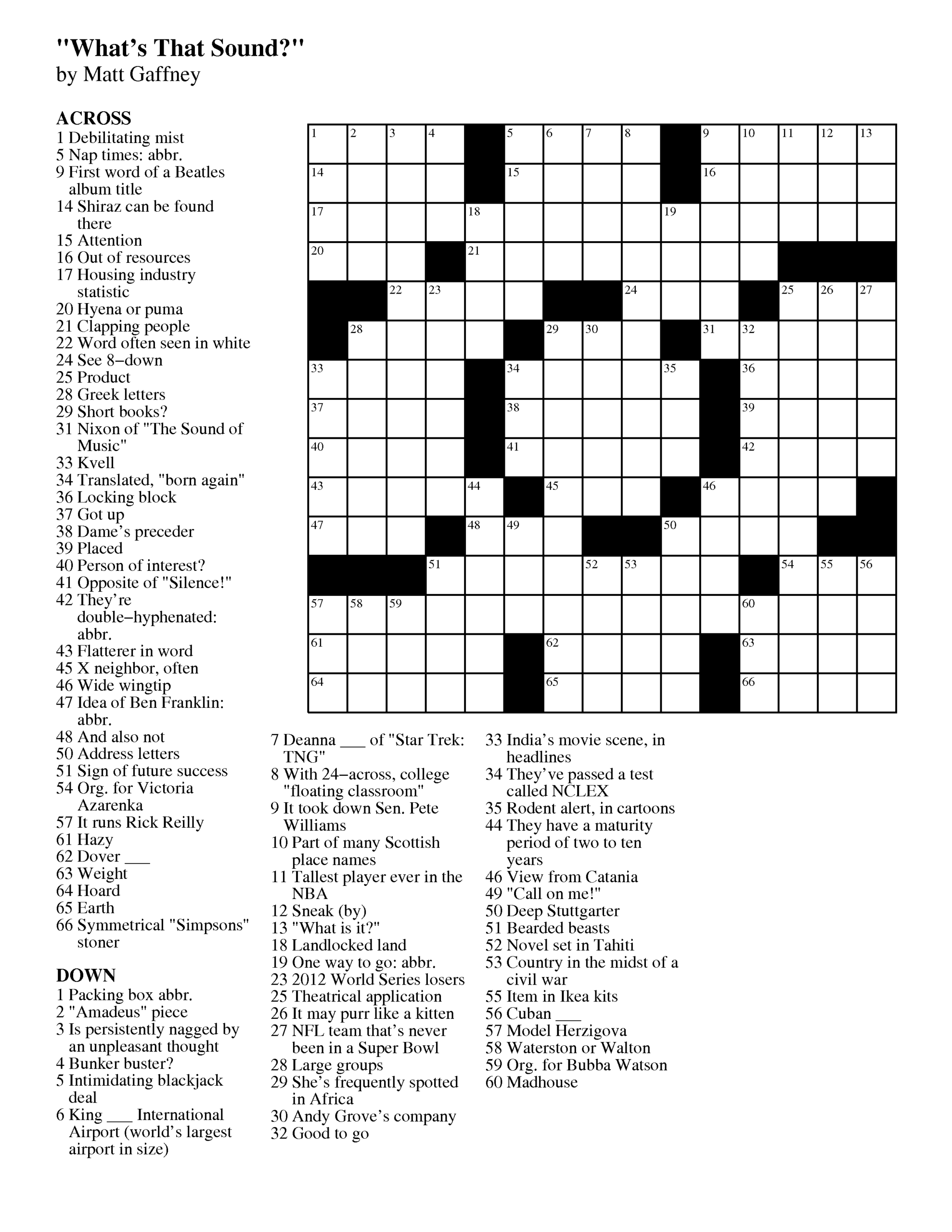 December 2012 Matt Gaffney s Weekly Crossword Contest December 2012 Matt Gaffney s Weekly Crossword Contest