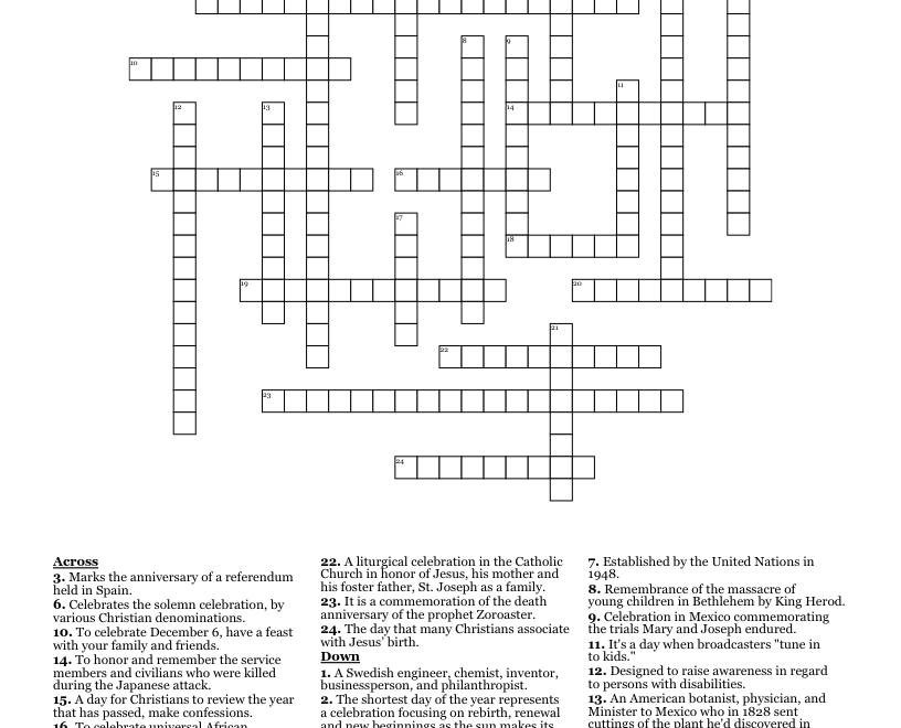 December Crossword Puzzle WordMint