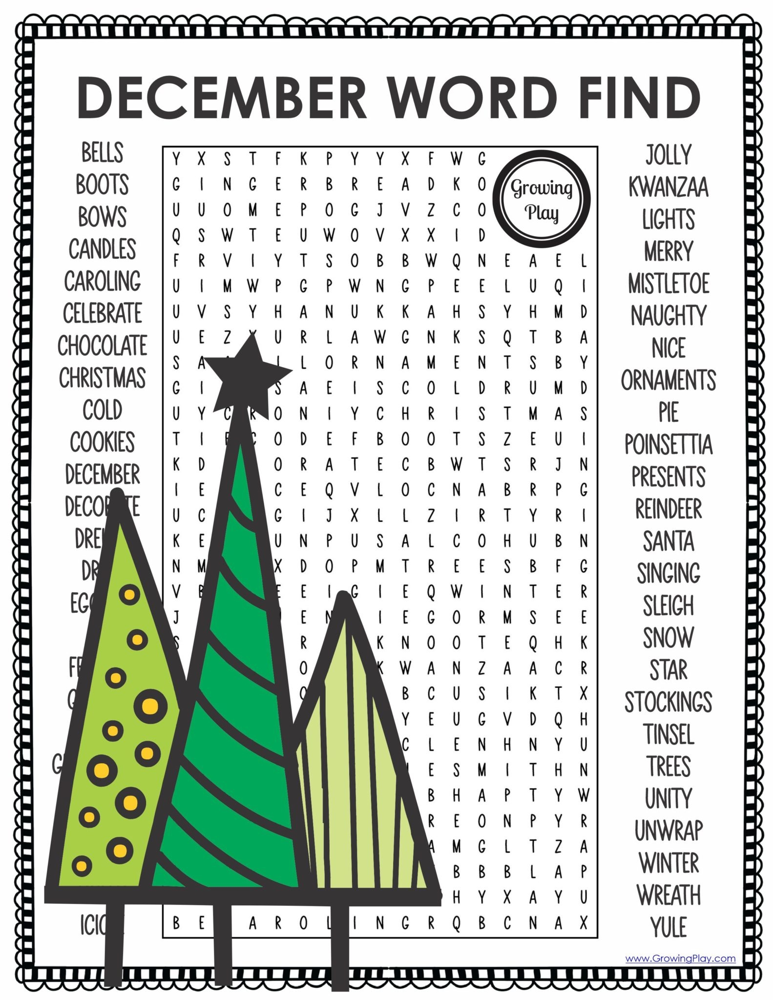 December Word Search Poster Puzzle Growing Play