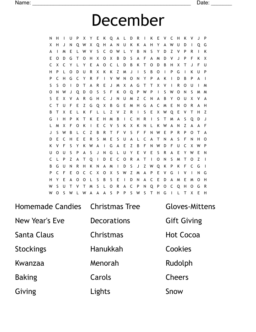 December Word Search WordMint December Word Search WordMint