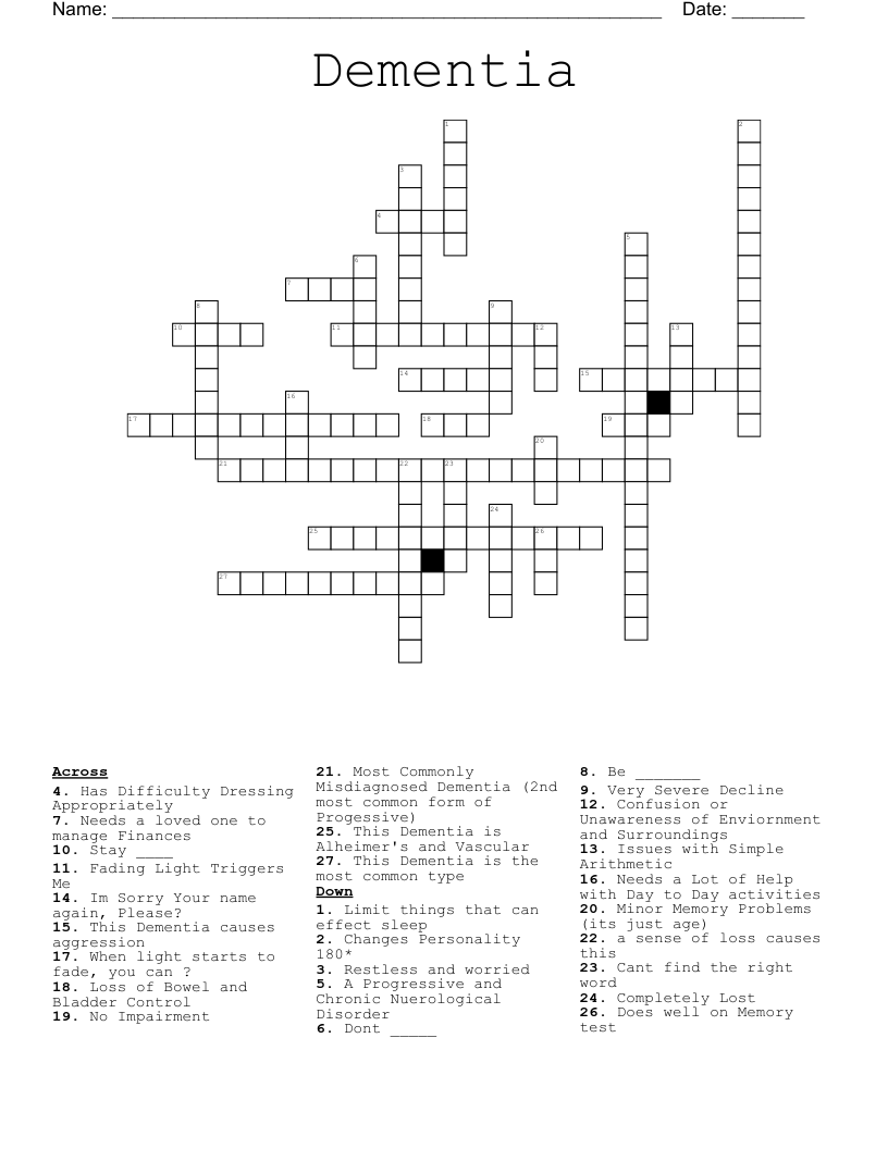 Dementia Crossword WordMint