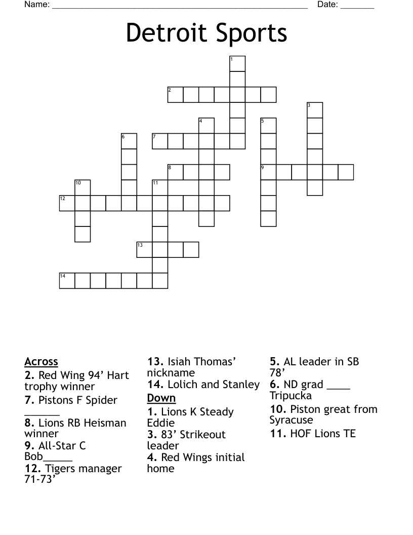 Detroit Sports Crossword WordMint