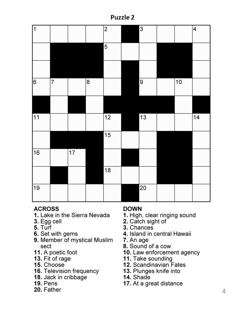 Ffree Printable Crossword Puzzles