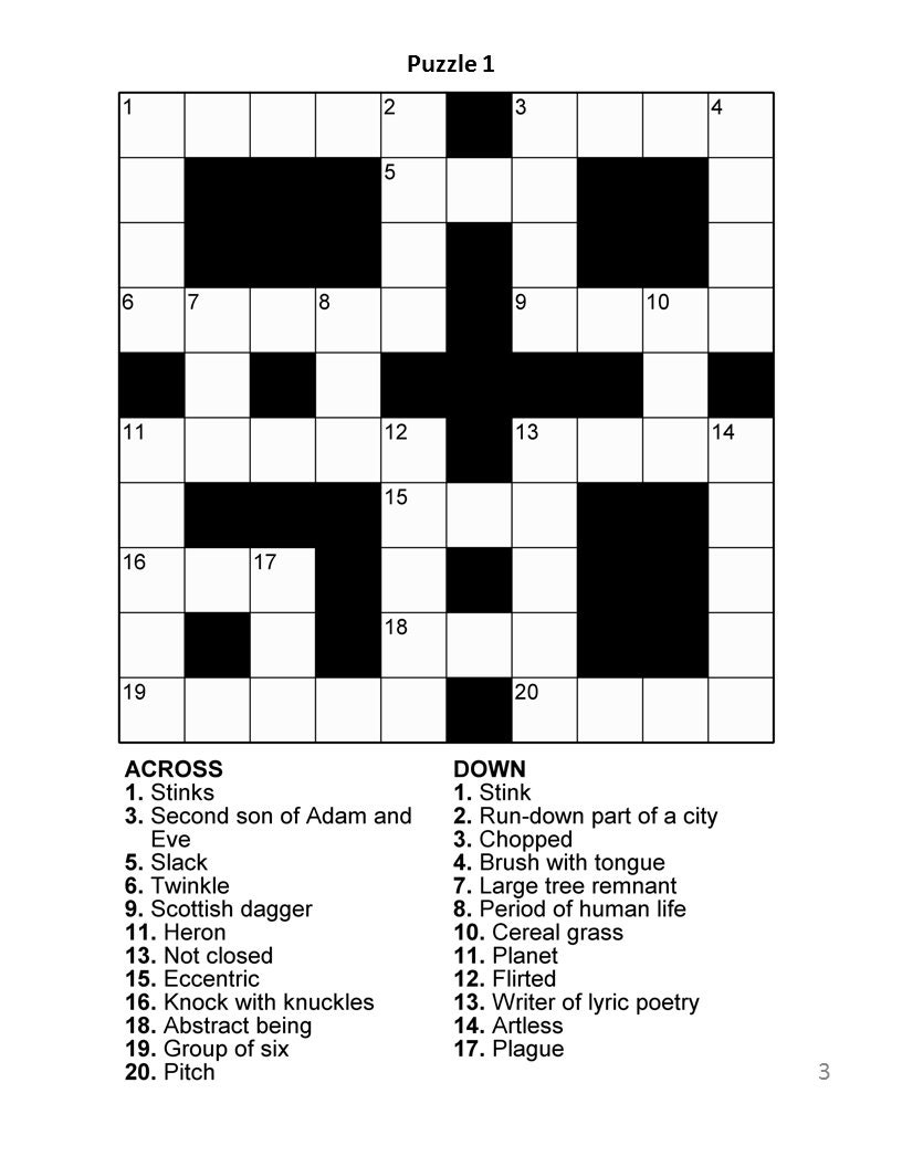 Beginner Crossword Puzzle Printable