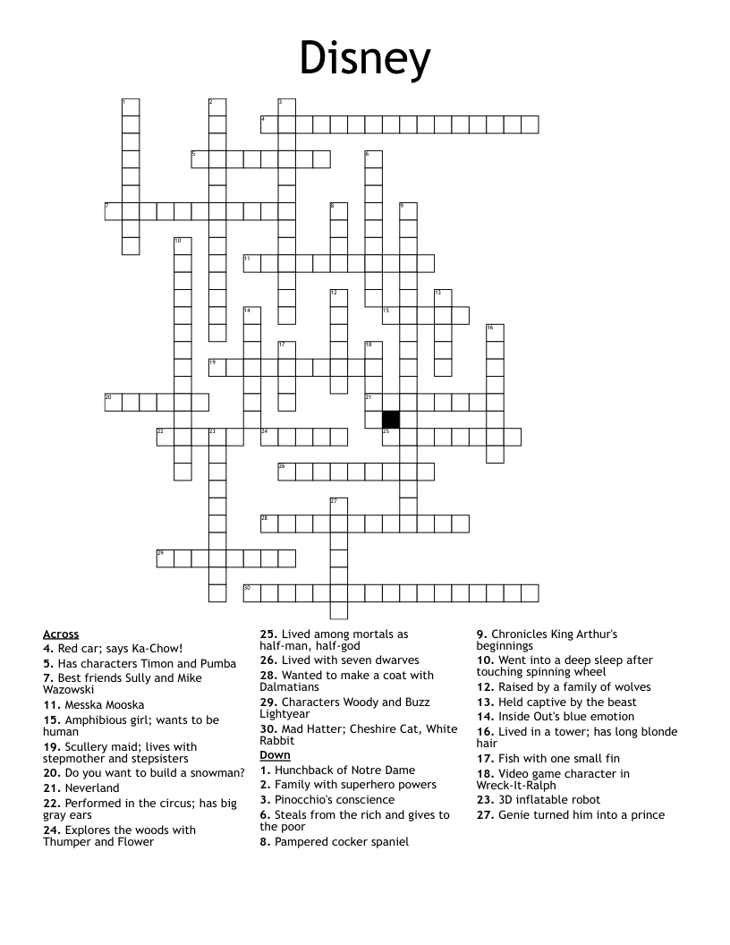 Disney Crossword WordMint Disney Crossword WordMint
