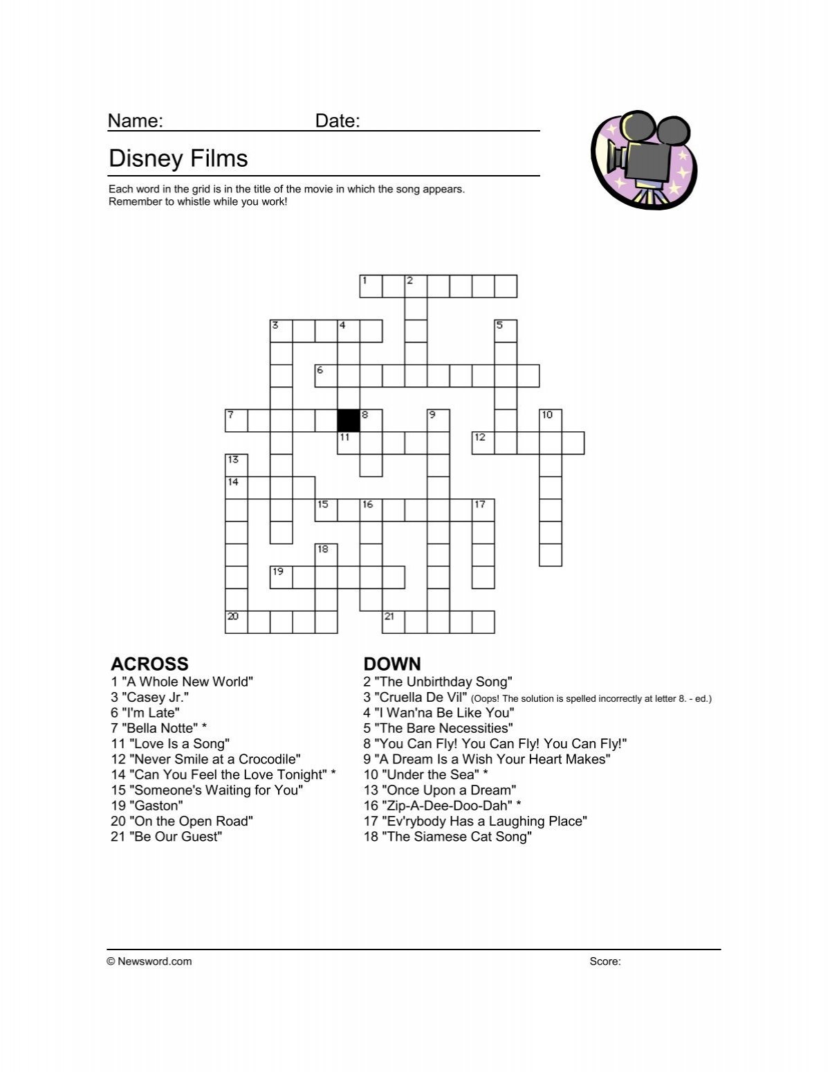 Disney Films 179KB 1 Crossword Newsword