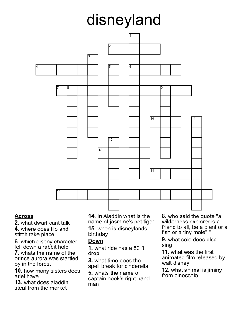 Disneyland Crossword WordMint