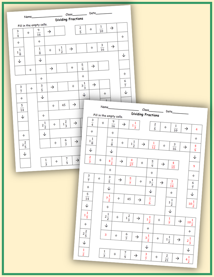 Fractions Crossword Free Printable
