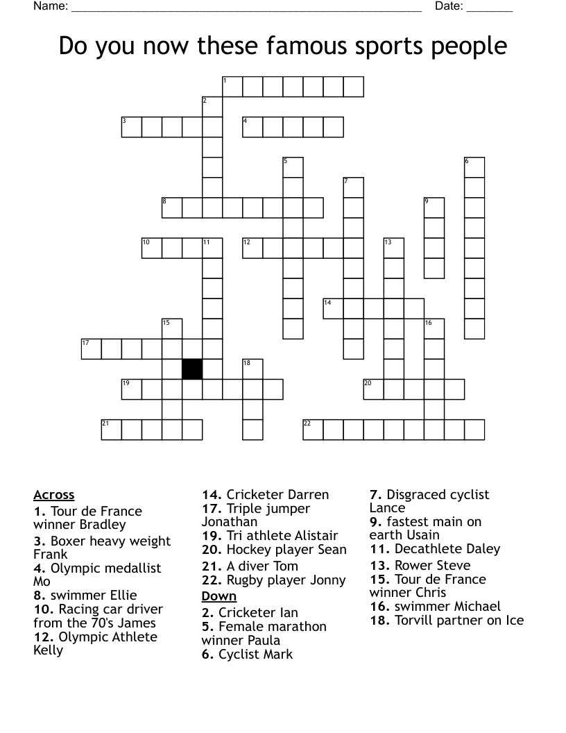 Printable People Crossword Puzzles