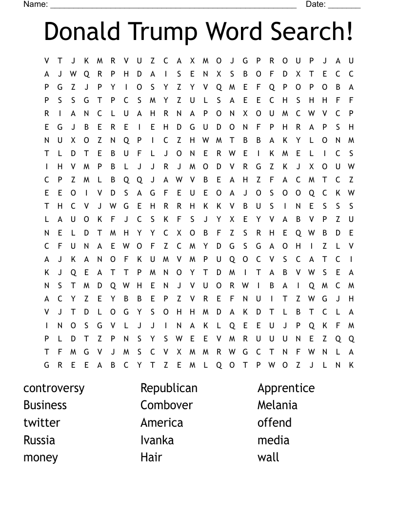 Donald Trump Word Search WordMint
