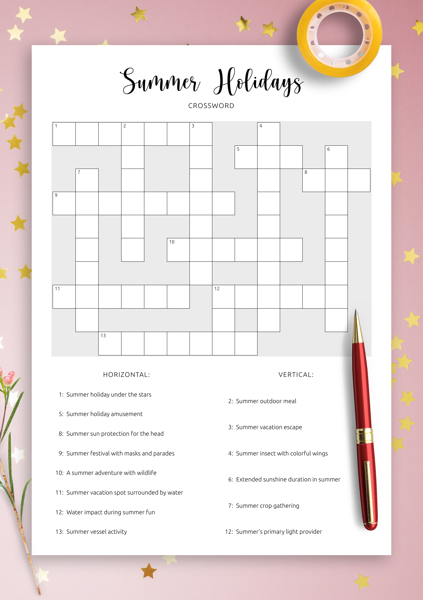 Crossword Puzzle Free Printable Easy Template