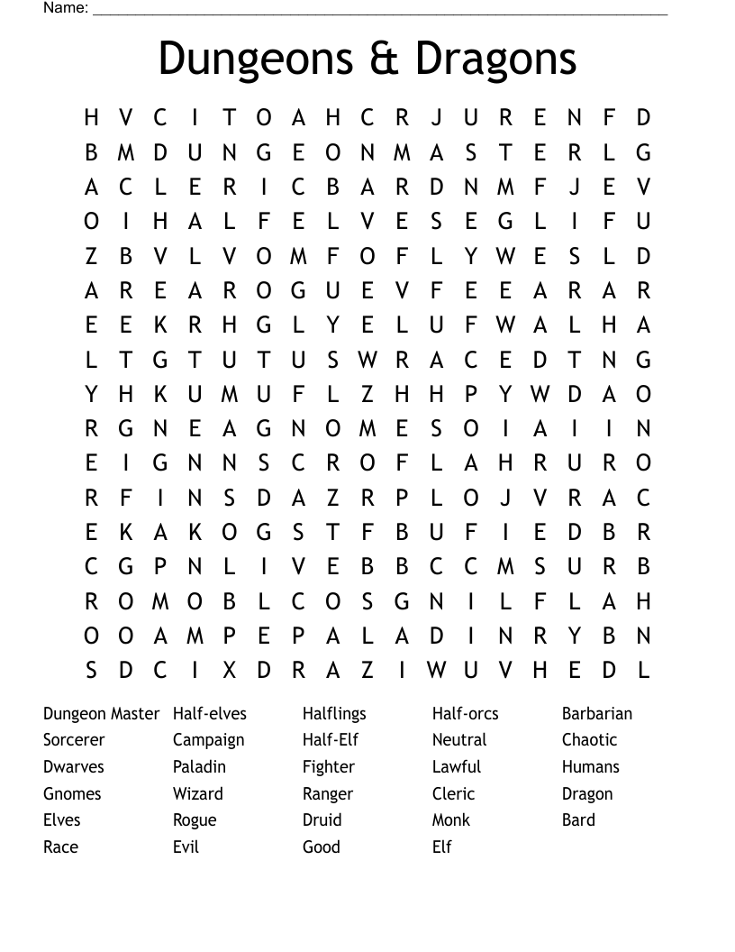 Dungeons And Dragons Word Search WordMint