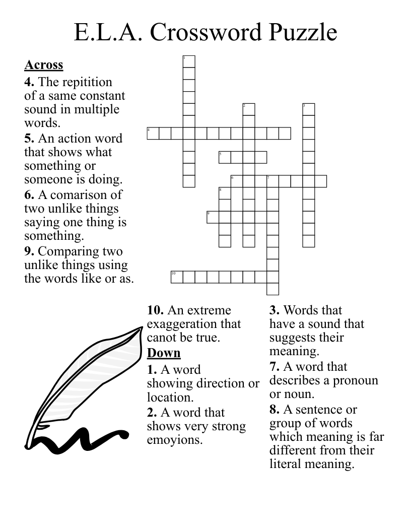 E L A Crossword Puzzle WordMint