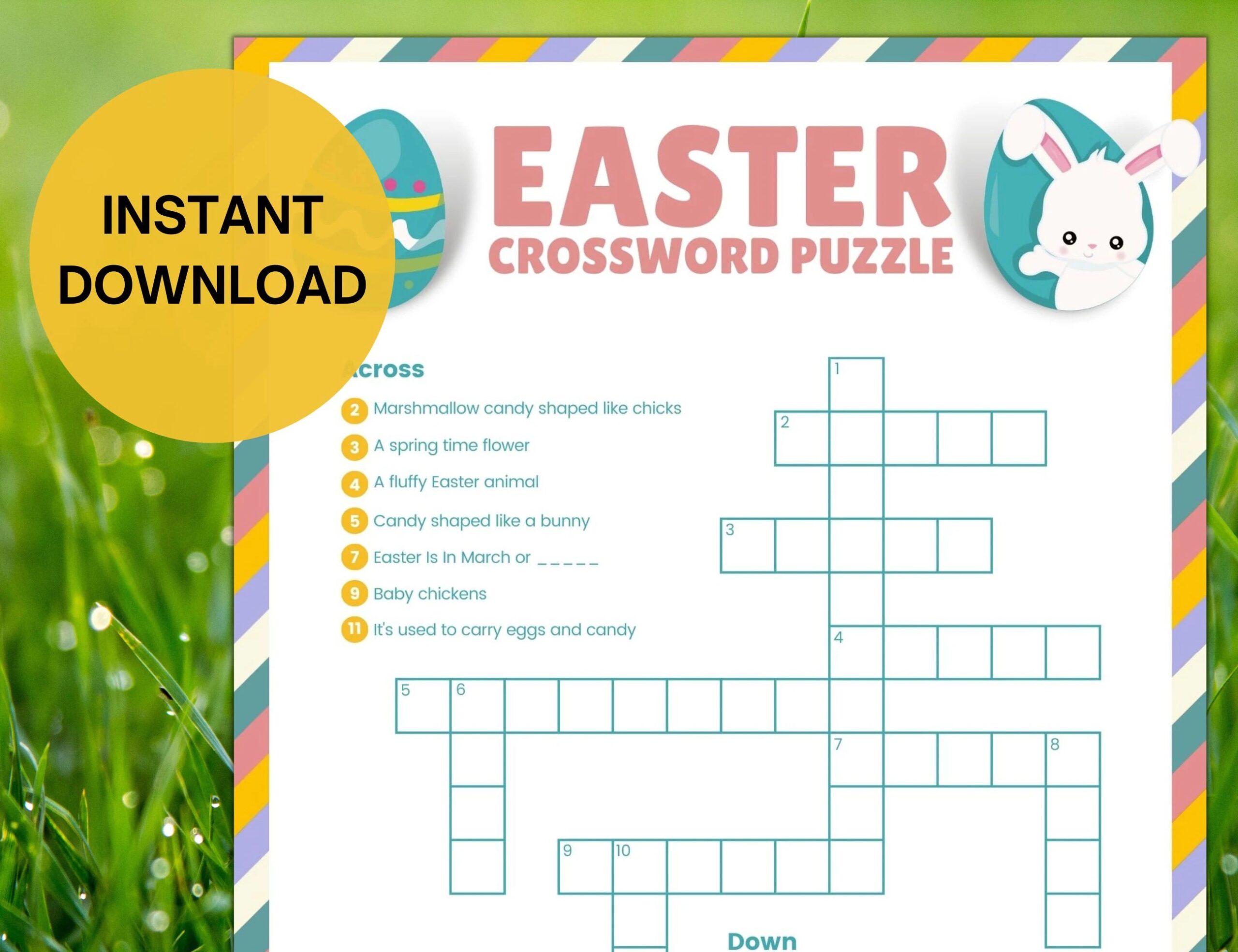 Easter Crossword Puzzle Printable Easter Game Easter Activity For Kids And Adults Party Game Family Game Classroom Game Etsy