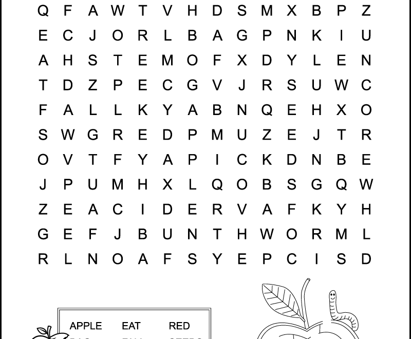 Easy Apple Word Search For Kids Tree Valley Academy