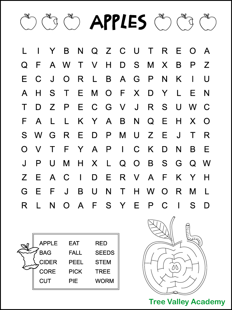 Easy Apple Word Search For Kids Tree Valley Academy Easy Apple Word Search For Kids Tree Valley Academy