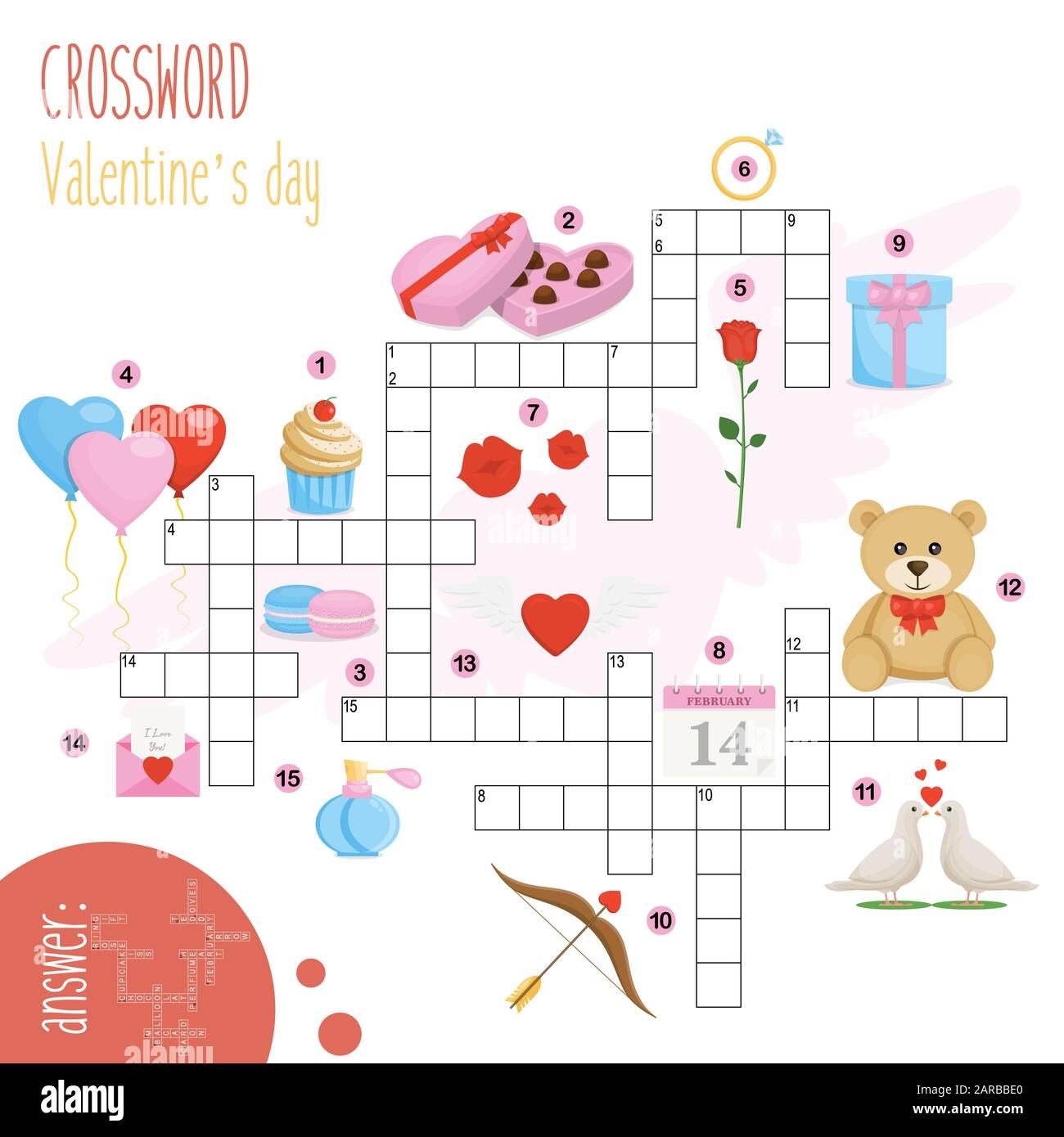 Easy Crossword Puzzle Valentine s Day For Children In Elementary And Middle School Fun Way To Practice Language Comprehension And Expand Vocabular Stock Photo Alamy