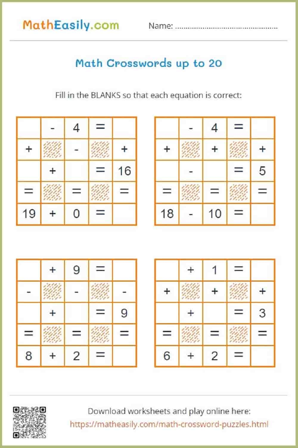 Easy Math Crossword Puzzles Addition And Subtraction Easy Math Crossword Puzzles Addition And Subtraction