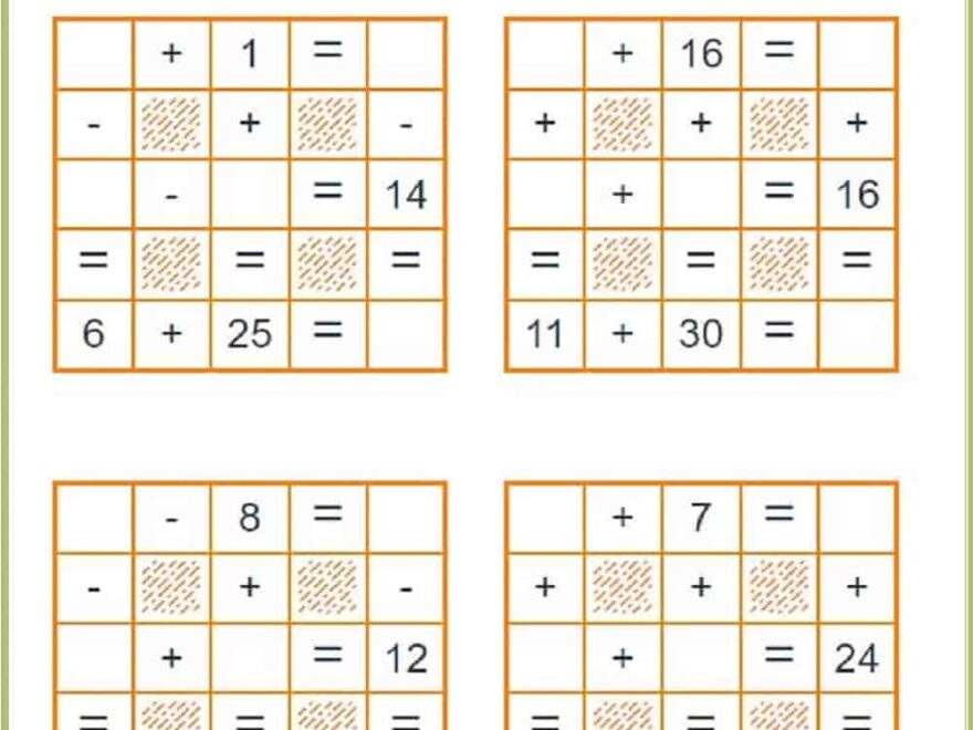 Easy Math Crossword Puzzles Addition And Subtraction