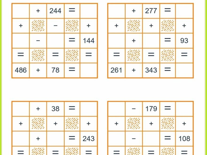 Easy Math Crossword Puzzles Addition And Subtraction