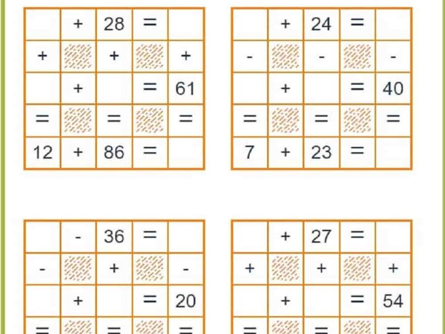 Easy Math Crossword Puzzles Addition And Subtraction