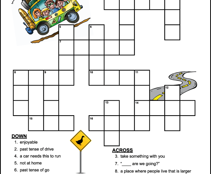 Easy Road Trip Crossword Puzzle For Kids Worksheets Library