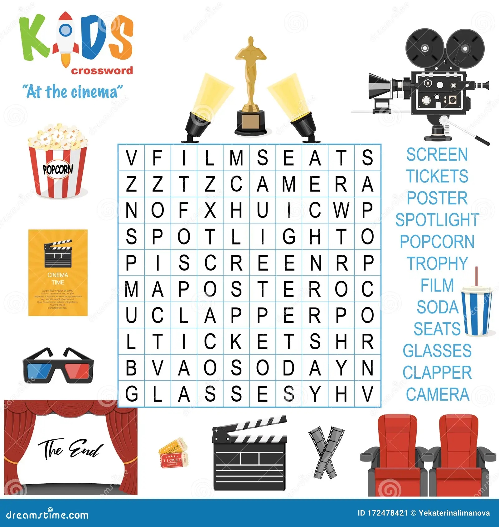 Easy Word Search Crossword Puzzle at The Cinema Stock Vector Illustration Of Kindergarten Game 172478421 Easy Word Search Crossword Puzzle at The Cinema Stock Vector Illustration Of Kindergarten Game 172478421
