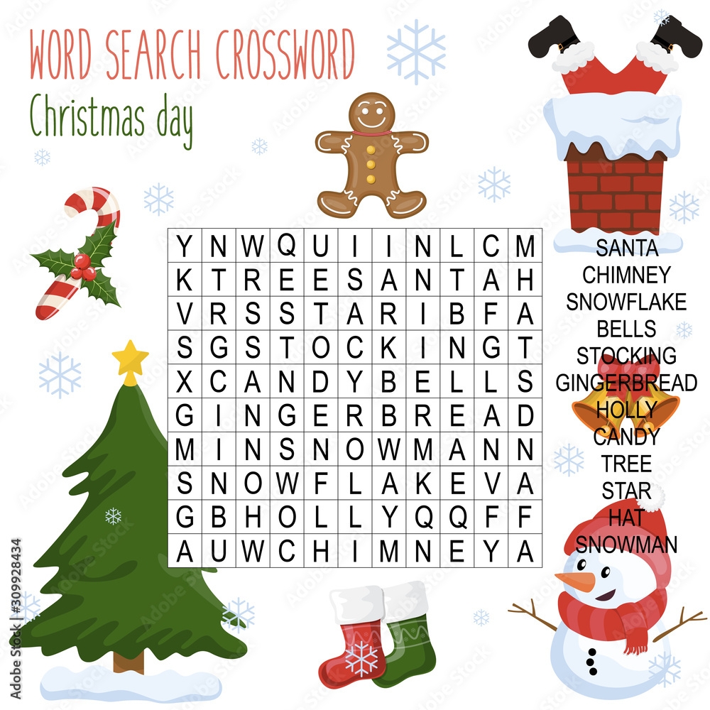 Easy Word Search Crossword Puzzle Christmas Day For Children In Elementary And Middle School Fun Way To Practice Language Comprehension And Expand Vocabulary Includes Answers Vector Illustration Stock Vector Adobe Stock