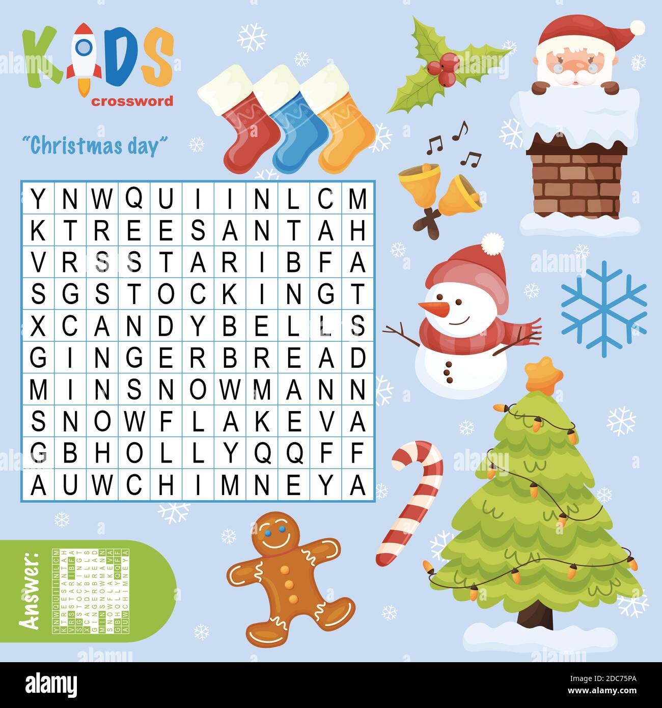 Easy Word Search Crossword Puzzle Christmas Day For Children In Elementary Primary And Middle School Fun Way To Practice Language Comprehension A Stock Vector Image Art Alamy