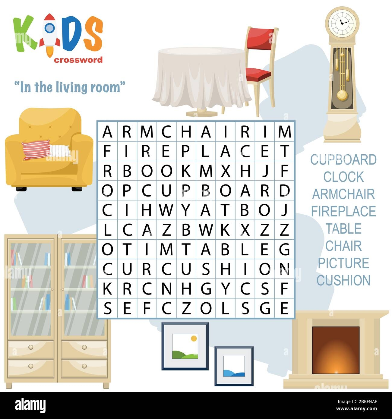 Easy Word Search Crossword Puzzle In The Living Room For Children In Elementary And Middle School Fun Way To Practice Language Comprehension And E Stock Vector Image Art Alamy