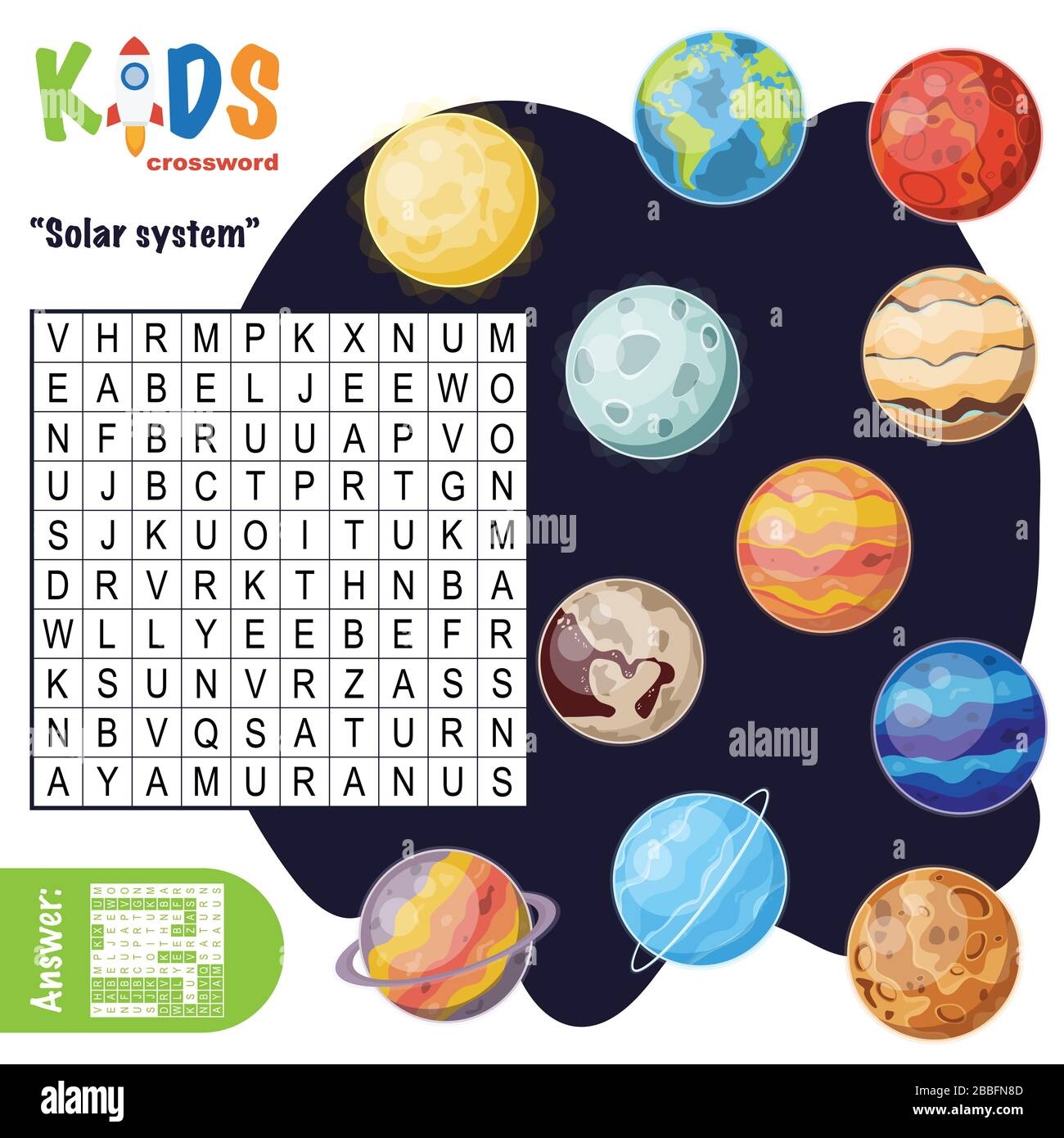 Easy Word Search Crossword Puzzle Solar System For Children In Elementary And Middle School Fun Way To Practice Language Comprehension And Expand Stock Vector Image Art Alamy