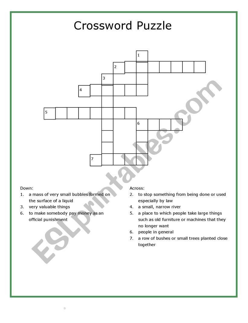 Printable Crossword On Ecology