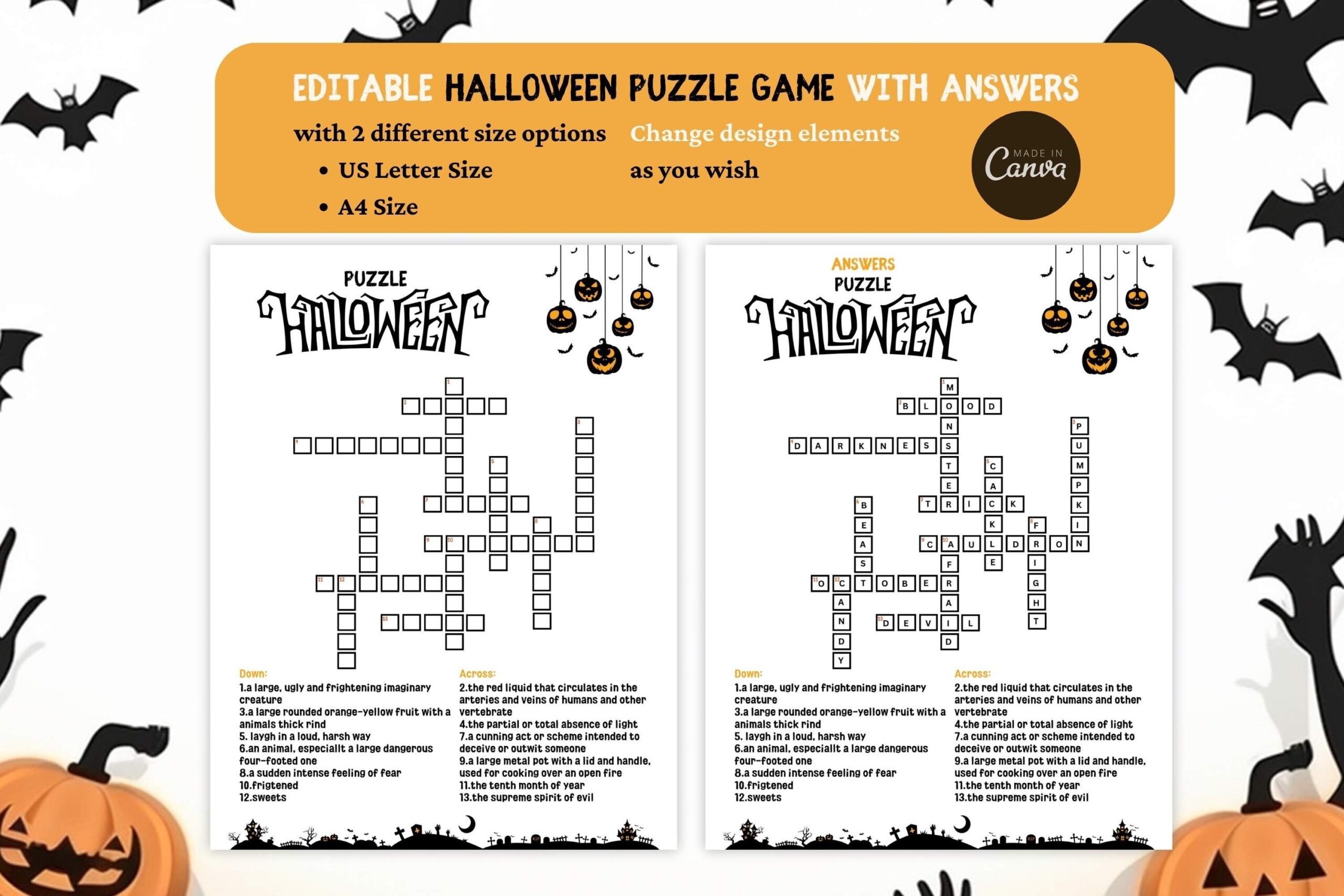 Editable Printable Halloween Crossword Puzzle Game With Answers Halloween Party Game For Kids Teens And Adults Halloween School Games Etsy Editable Printable Halloween Crossword Puzzle Game With Answers Halloween Party Game For Kids Teens And Adults Halloween School Games Etsy