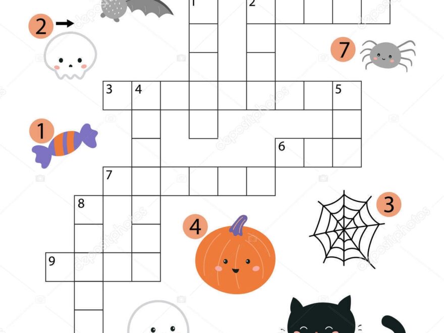 Educational Children Game Halloween Crossword For Children Learning English Language Vocabulary Printable Worksheet Cute Cartoon Ghost Pumpkin Black Cat Bat And Spider Stock Vector By kristina0702 407890706
