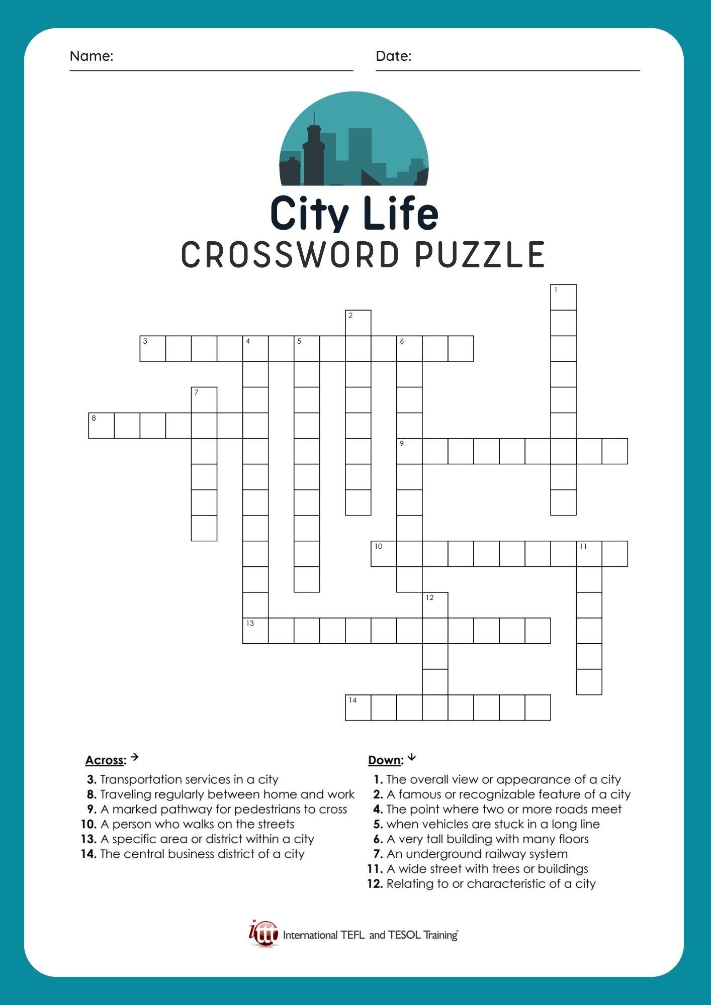 EFL City Life Crossword Puzzle ITTT