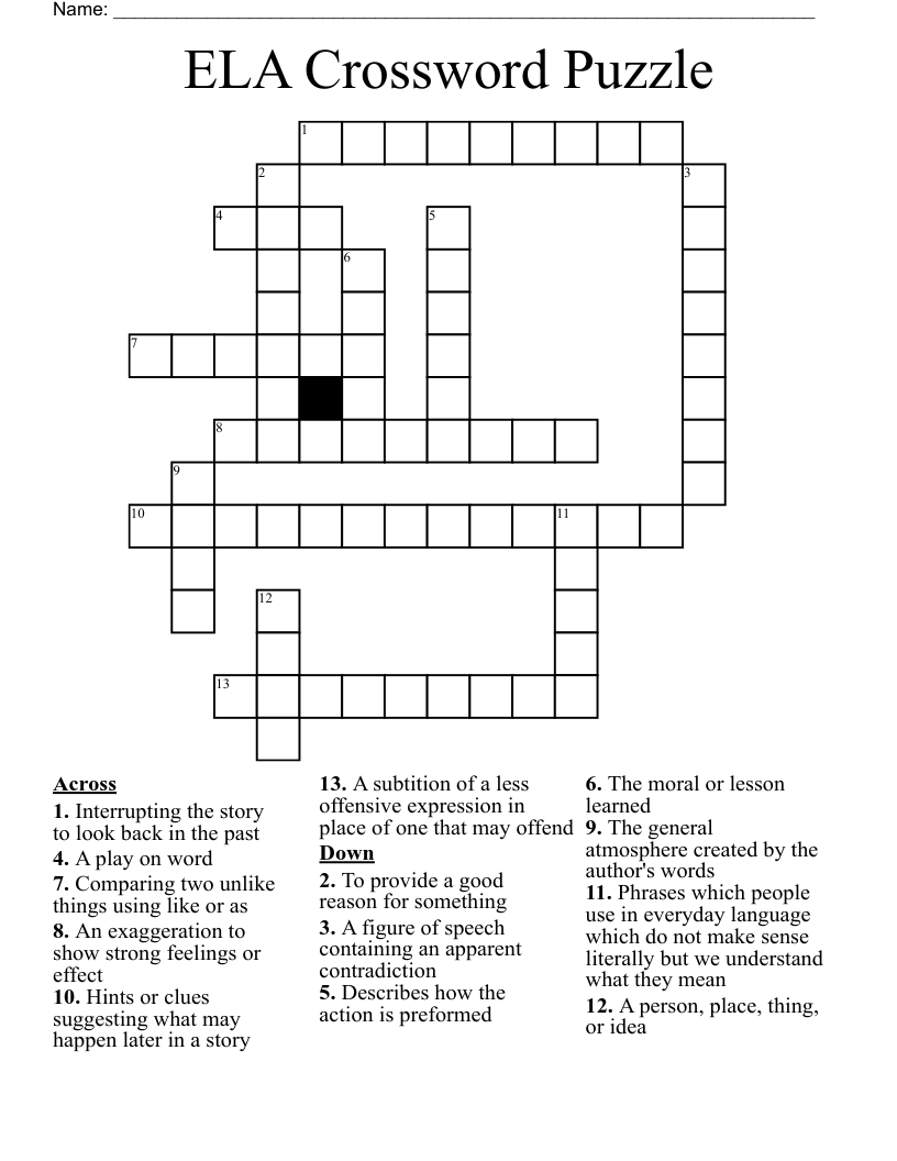 ELA Crossword Puzzle WordMint
