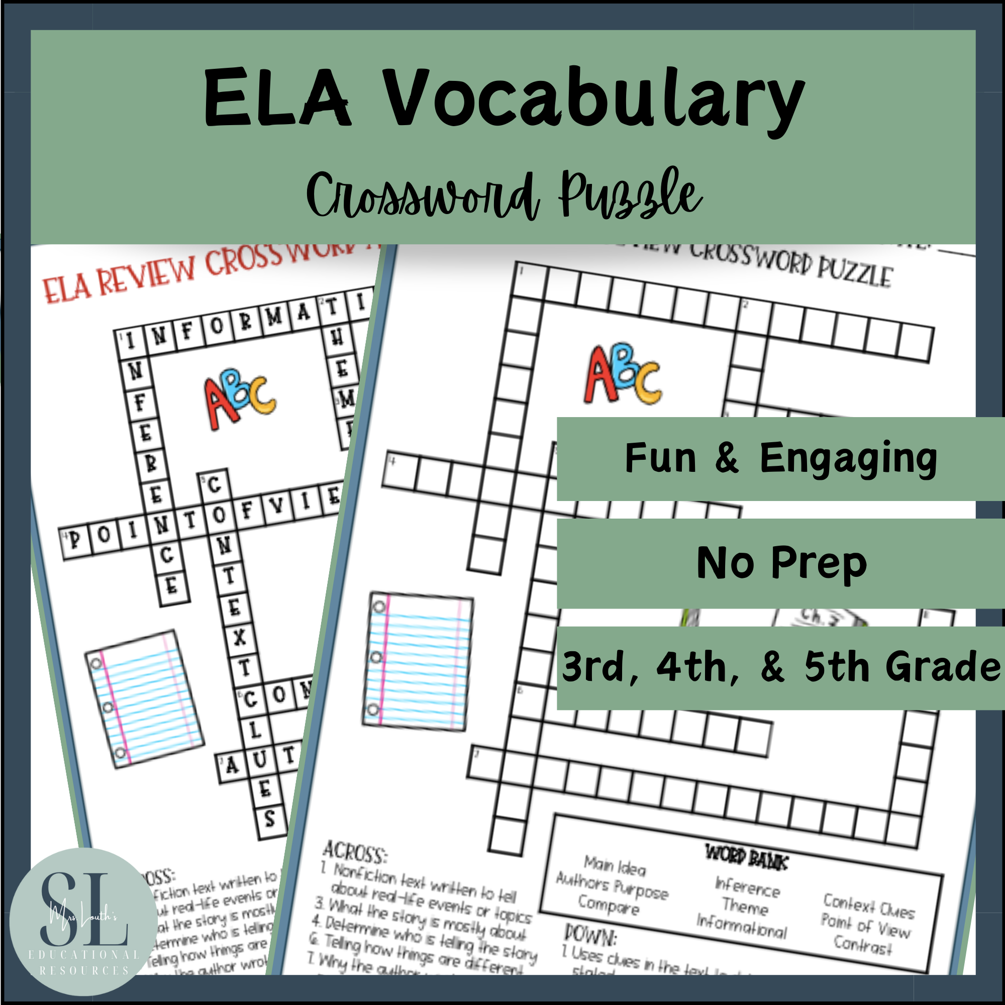 ELA Vocabulary Review Crossword Puzzle Classful