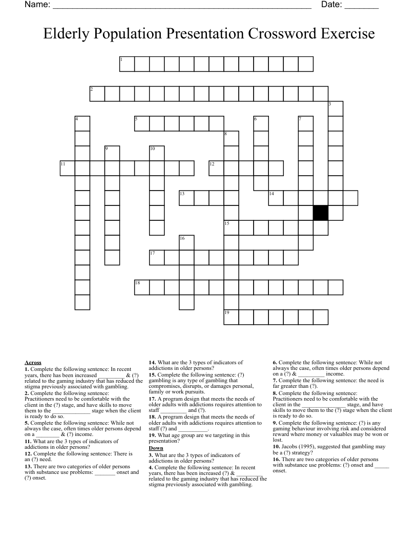 Elderly Population Presentation Crossword Exercise WordMint Elderly Population Presentation Crossword Exercise WordMint
