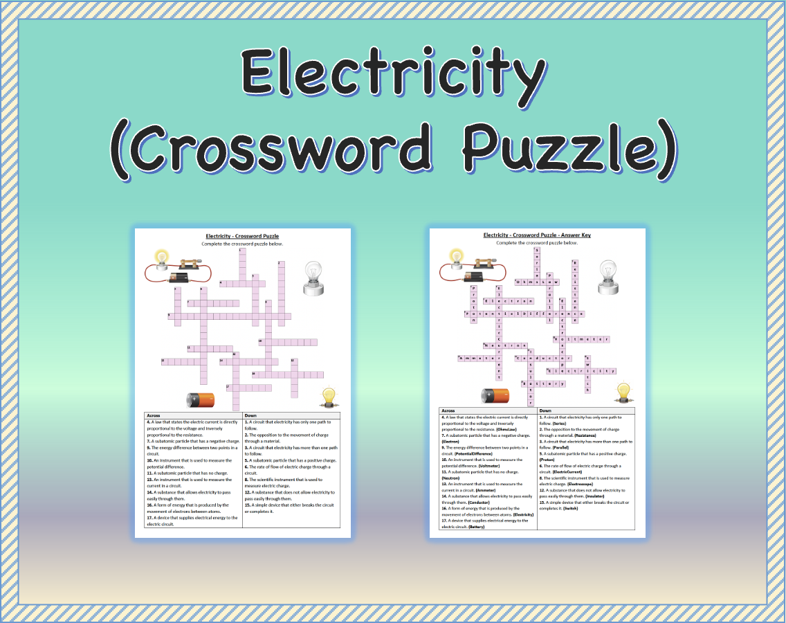 Electricity Crossword Puzzle Worksheet Activity Printable Made By Teachers
