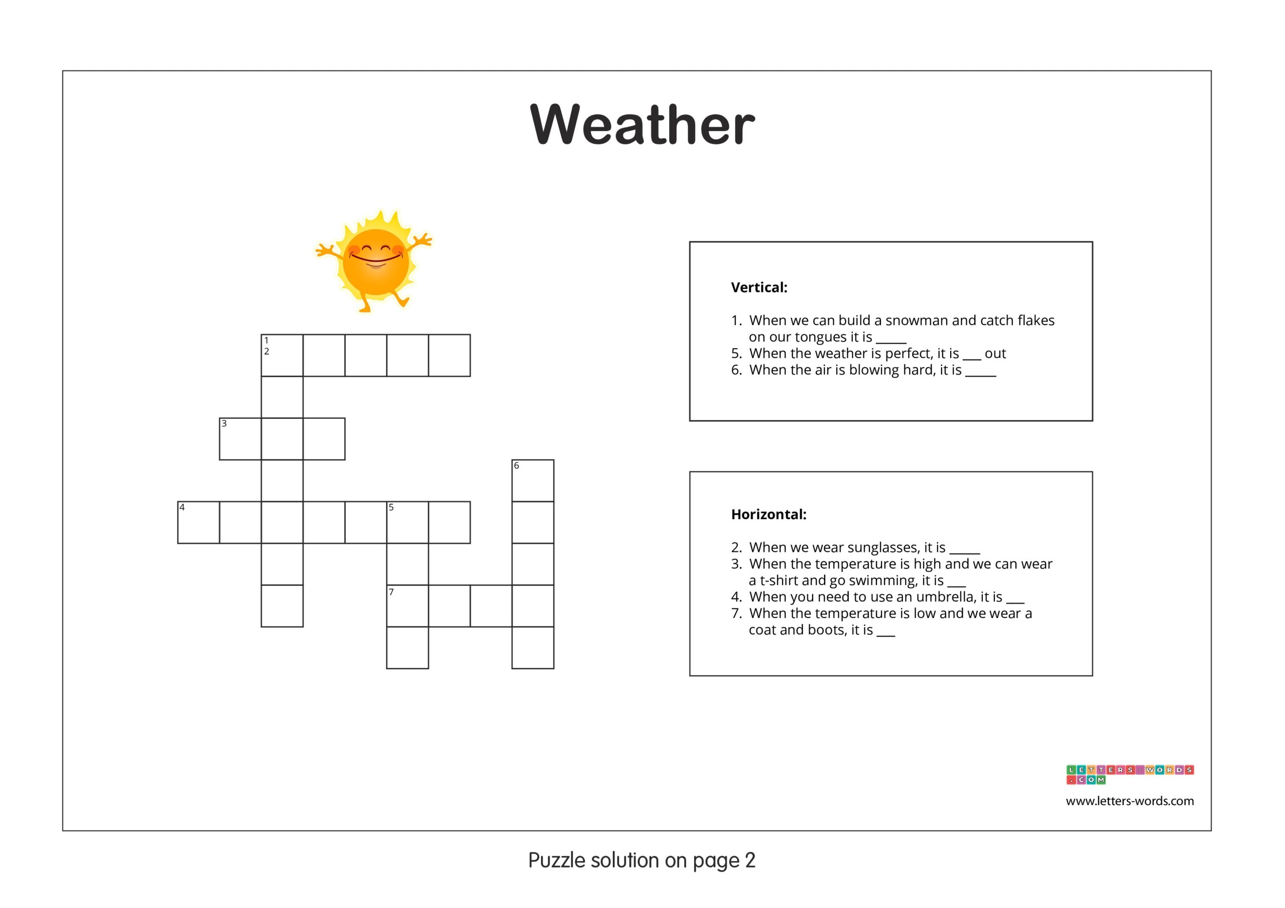 Elementary School Students Crossword Puzzle Weather